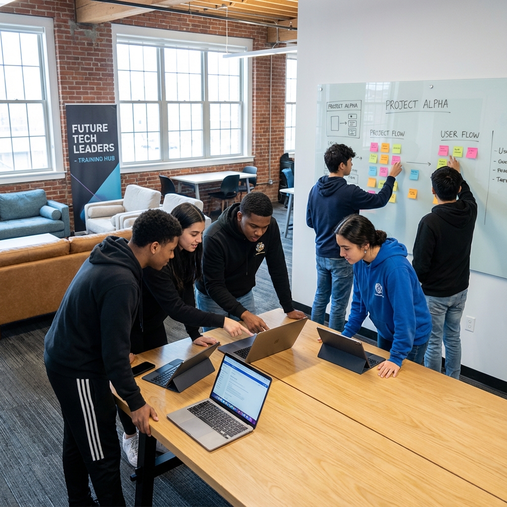 Students collaborating on projects